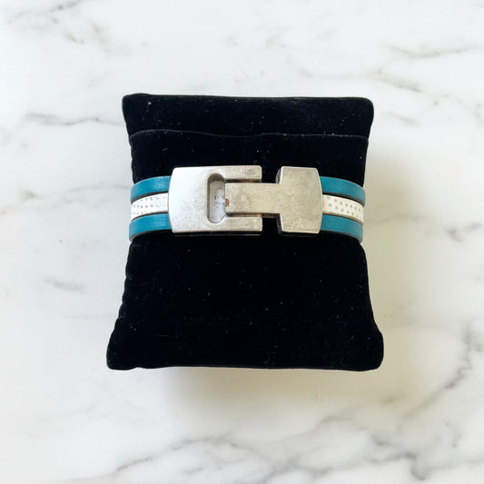 Artisan White Bronze & Leather Statement Bracelet