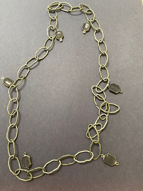 Chain Link Necklace with Gray Charms 30"