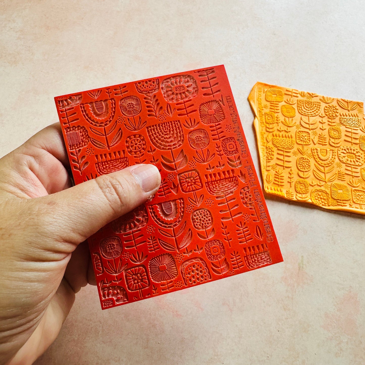 Scandi Flowers Rubber Stamp polymer clay texture sheet - Clay Revolution