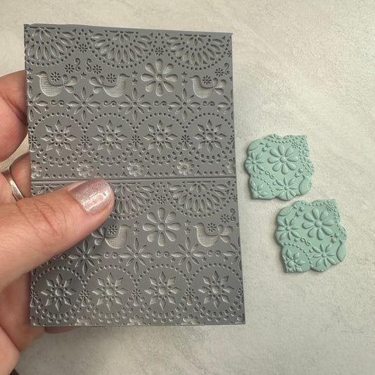 Floral Folk Art polymer clay rubber stamp texture sheet