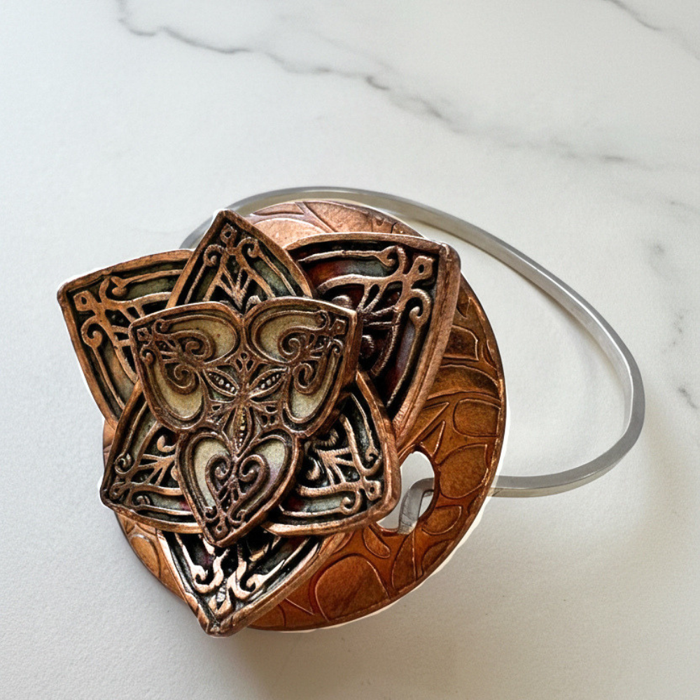 Artisan-Made Red Bronze Bracelet with 3D design and texture