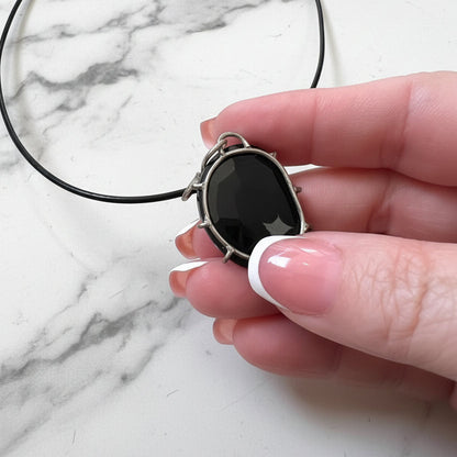 Black Onyx and Sterling Silver Wire-Wrapped Pendant