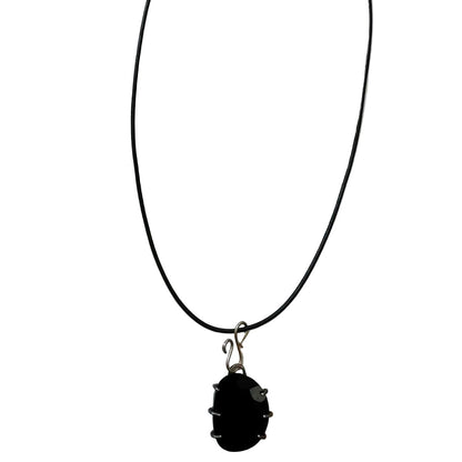 Black Onyx and Sterling Silver Wire-Wrapped Pendant