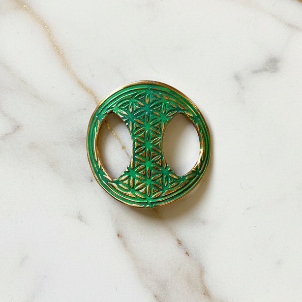 Artisan Bronze Bracelet Component- Green Mandala Design