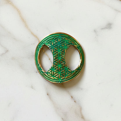 Artisan Bronze Bracelet Component- Green Mandala Design