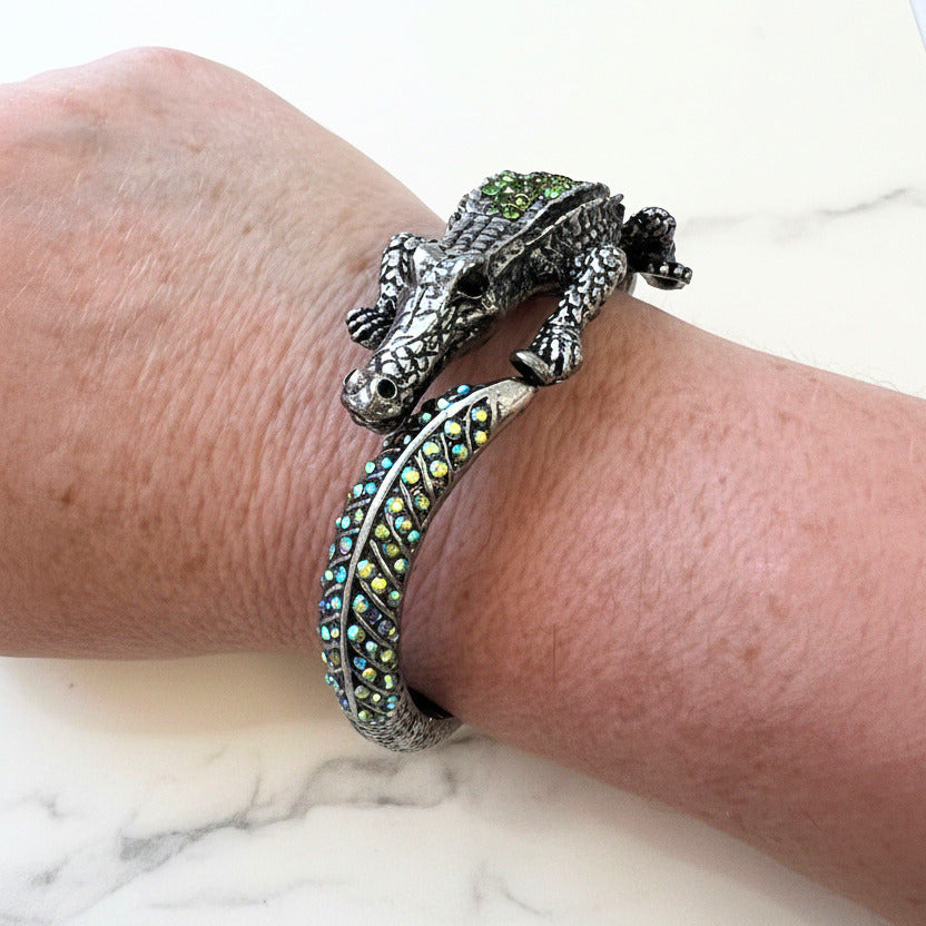 Alligator Rhinestone Bangle Bracelet