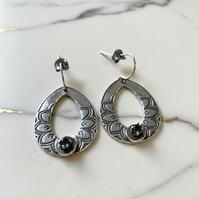 Artisan-Made Fine Silver Earrings with Green Montana Sapphires