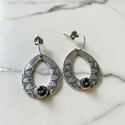 Artisan-Made Fine Silver Earrings with Green Montana Sapphires