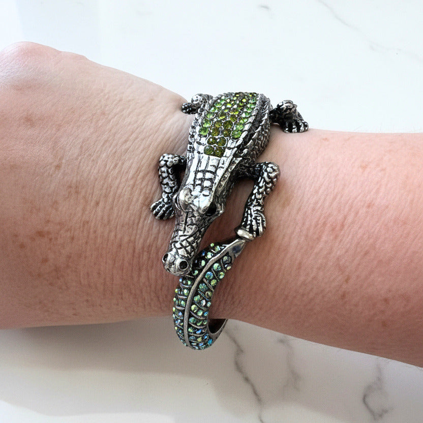 Alligator Rhinestone Bangle Bracelet