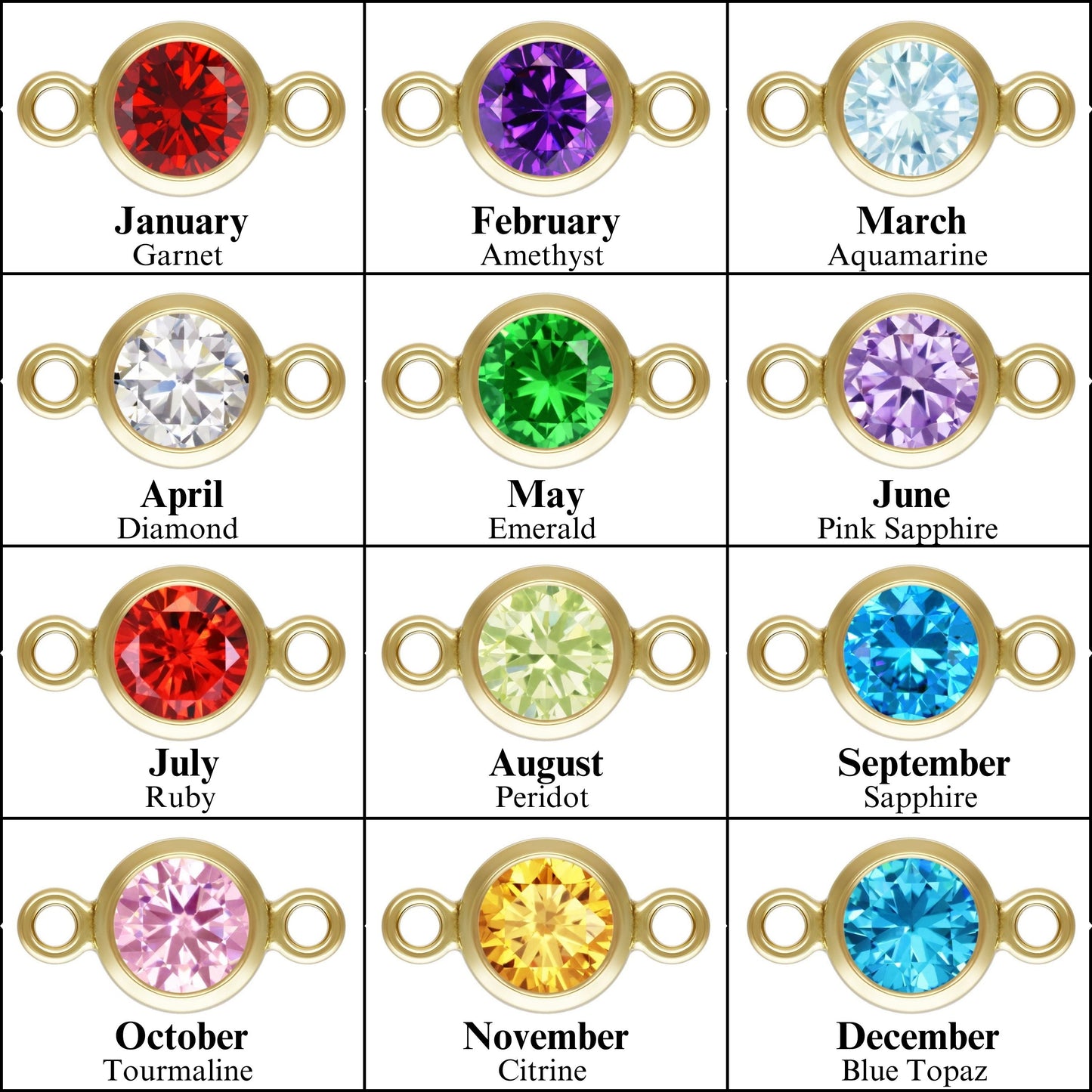 Birthstone Connectors, Gold Filled 14k, 4mm, For Permanent Jewelry - Clay Revolution