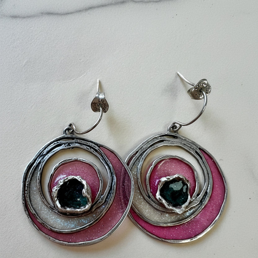 Artisan-Made Sterling Silver and Resin Earrings