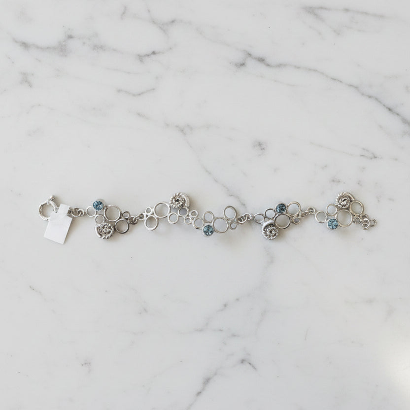 Artisan-Made .925 Silver Bracelet with Aquamarine & Shell Accents