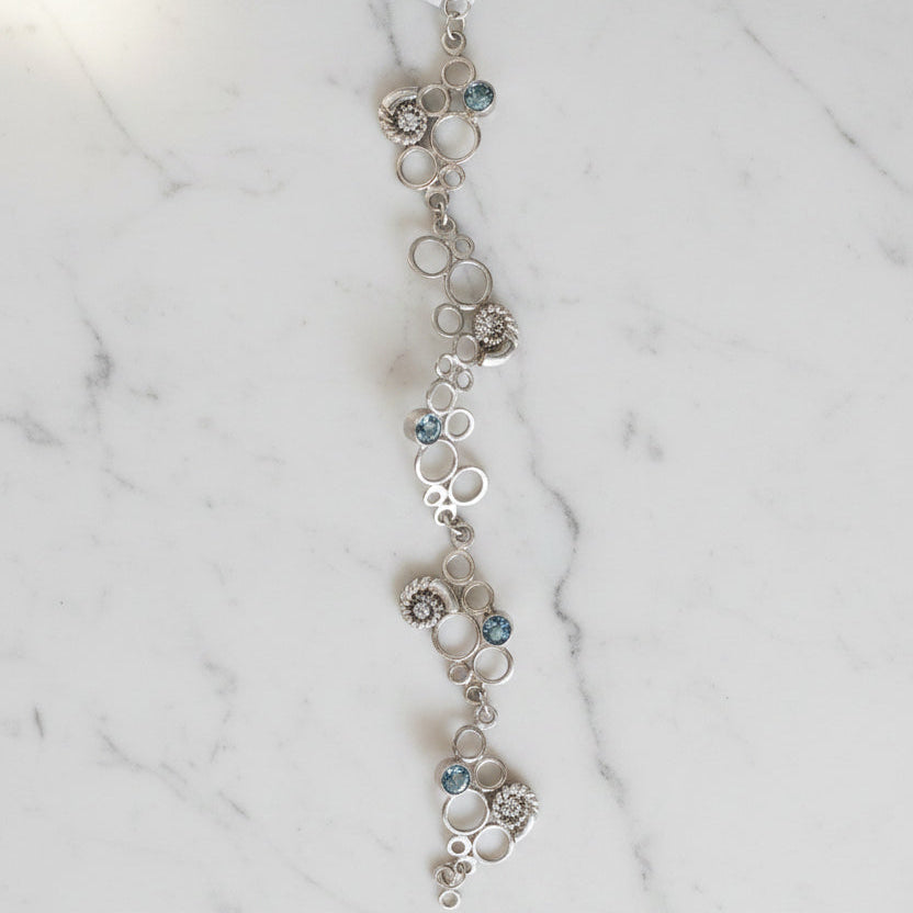 Artisan-Made .925 Silver Bracelet with Aquamarine & Shell Accents