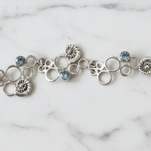 Artisan-Made .925 Silver Bracelet with Aquamarine & Shell Accents