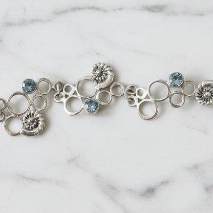 Artisan-Made .925 Silver Bracelet with Aquamarine & Shell Accents