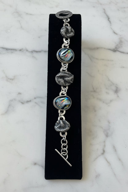 Artisan-Made Silver & Dichroic Glass Bracelet
