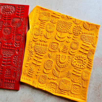 Scandi Flowers Rubber Stamp polymer clay texture sheet - Clay Revolution
