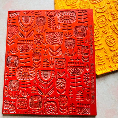 Scandi Flowers Rubber Stamp polymer clay texture sheet - Clay Revolution