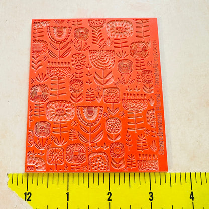 Scandi Flowers Rubber Stamp polymer clay texture sheet - Clay Revolution