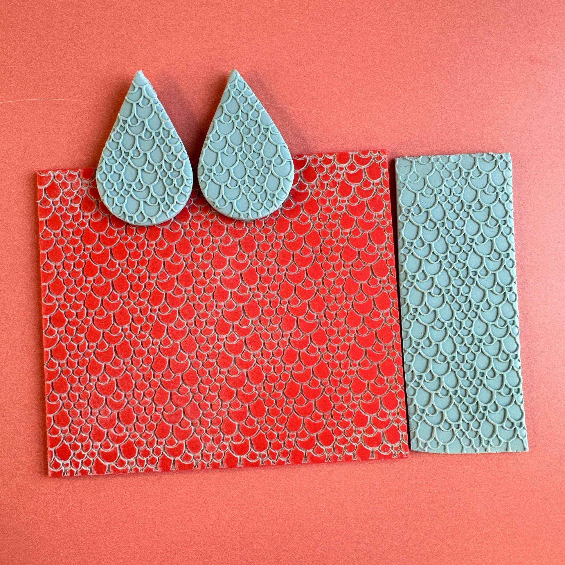 Rainbow Trout Fish Scales Snakeskin polymer clay rubber stamp texture sheet card making - Clay Revolution