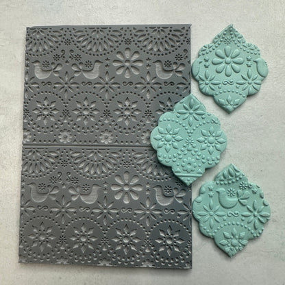 Floral Folk Art polymer clay rubber stamp texture sheet