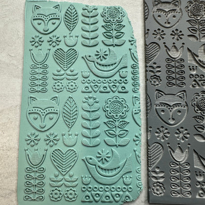 Fox Folk Art Polymer Clay Stamp – 3x4 Inch Rubber Texture - Clay Revolution