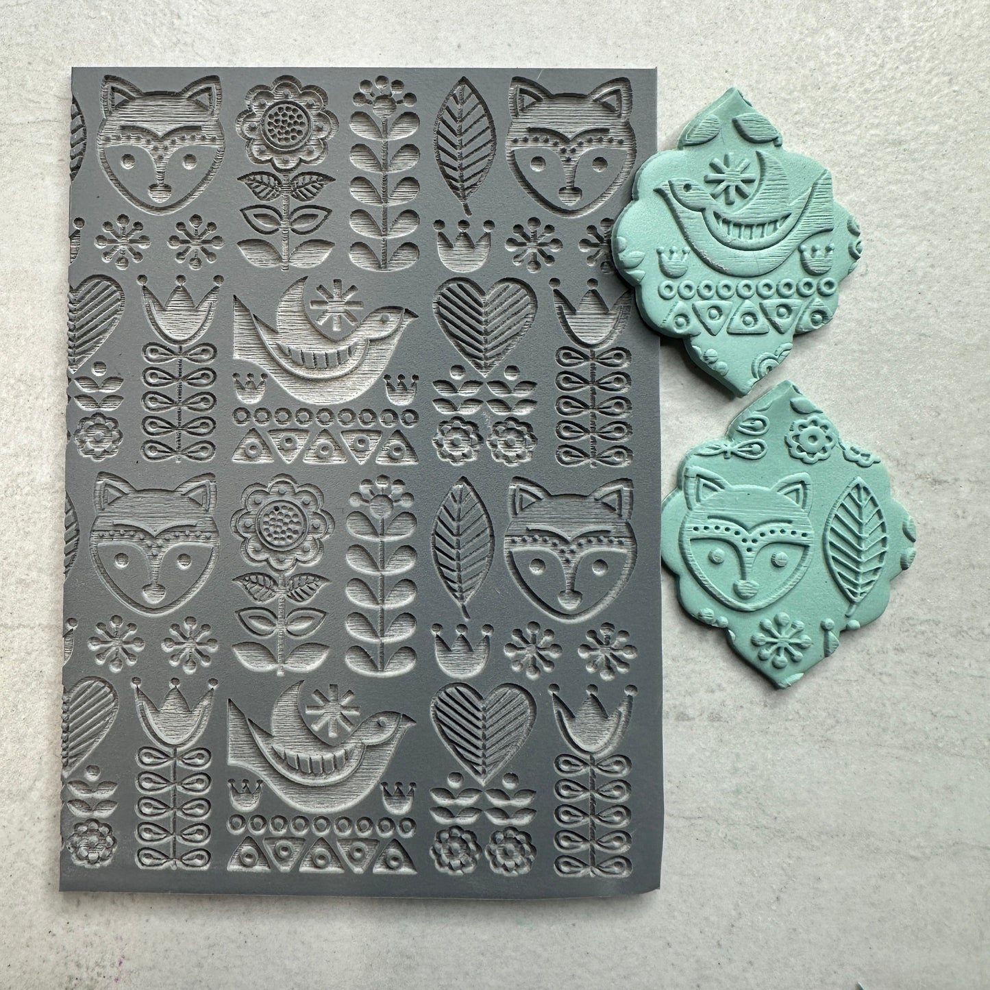 Fox Folk Art Polymer Clay Stamp – 3x4 Inch Rubber Texture - Clay Revolution