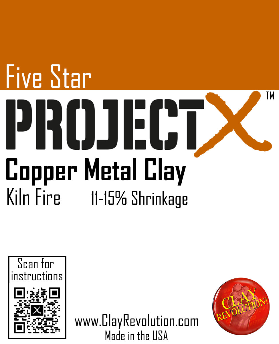Packaging for Project X Copper Metal Clay by Five Star Project X, indicating the product is a metal clay art material available in various packs.