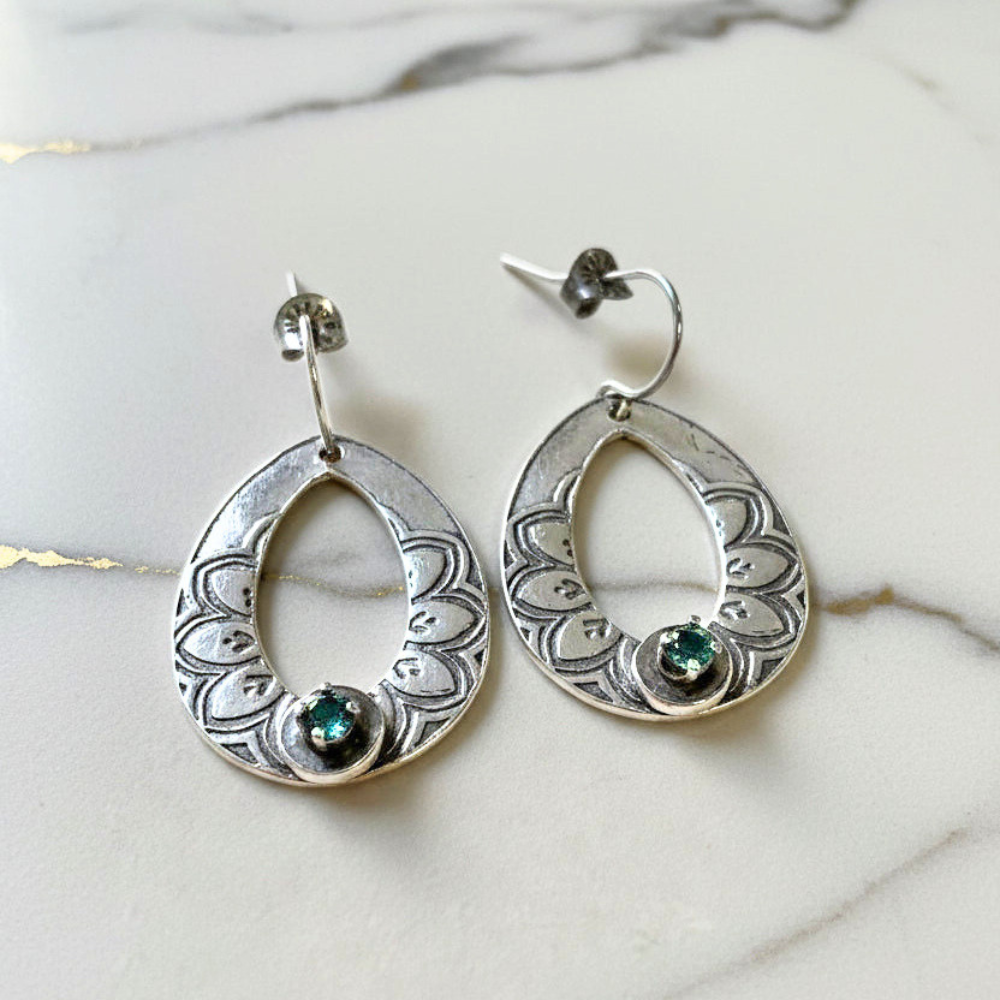 Artisan-Made Fine Silver Earrings with Green Montana Sapphires