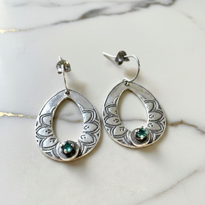 Artisan-Made Fine Silver Earrings with Green Montana Sapphires