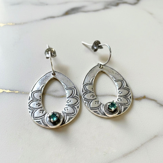 Artisan-Made Fine Silver Earrings with Green Montana Sapphires
