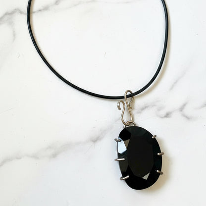 Black Onyx and Sterling Silver Wire-Wrapped Pendant