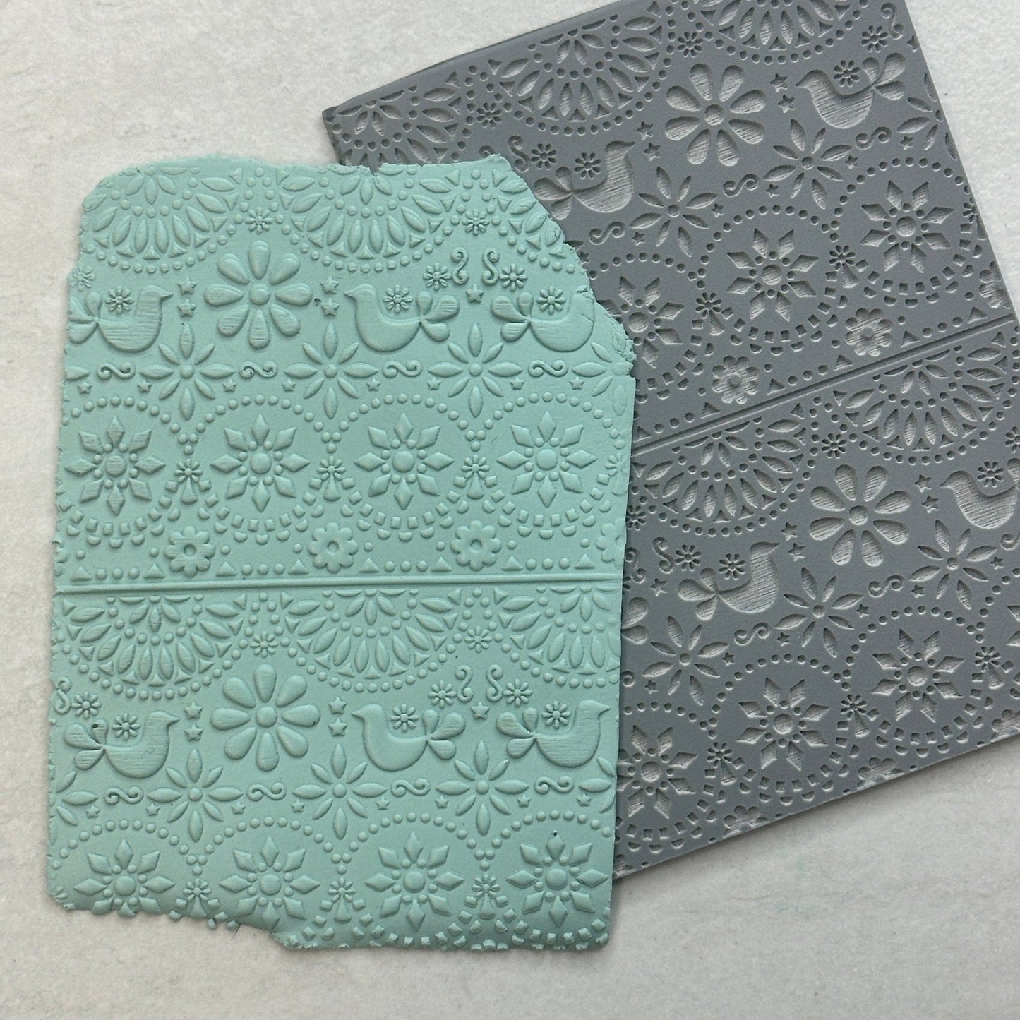 Floral Folk Art polymer clay rubber stamp texture sheet