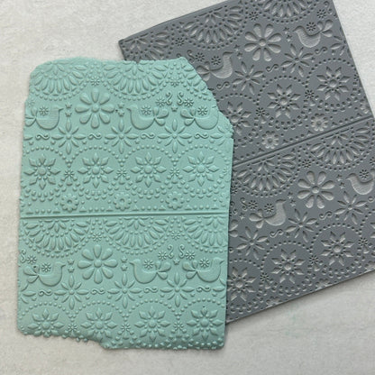 Floral Folk Art polymer clay rubber stamp texture sheet