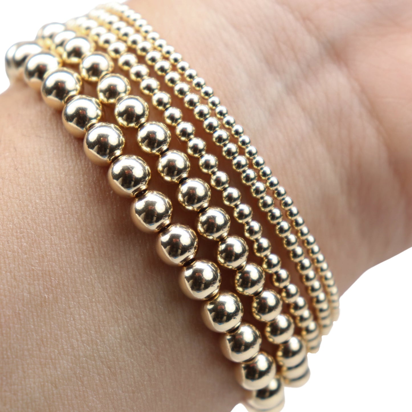 Stretchy Gold-Fill Beaded Bangle Bracelets, 14/20 Gold-Filled, 6.5" Diameter - Clay Revolution
