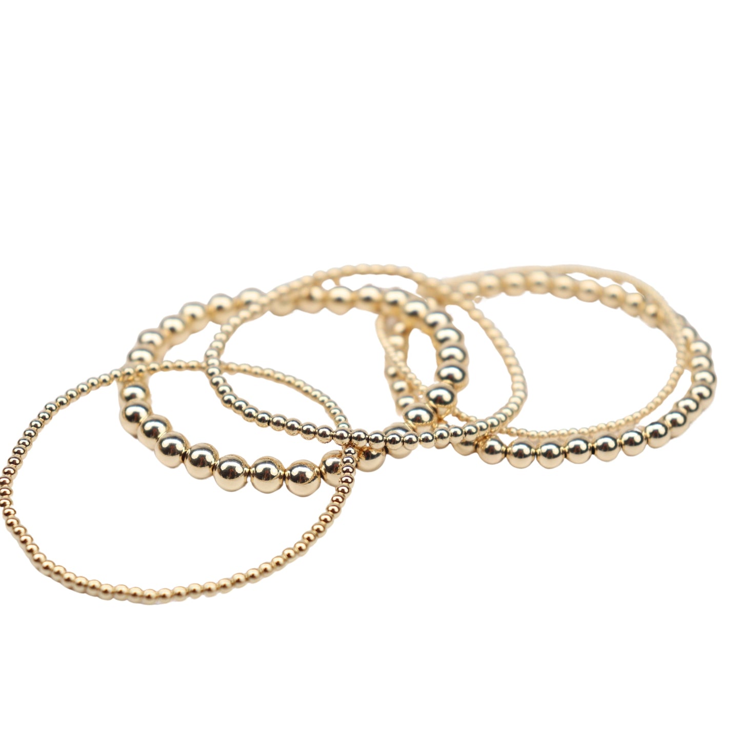 Stretchy Gold-Fill Beaded Bangle Bracelets, 14/20 Gold-Filled, 6.5" Diameter - Clay Revolution