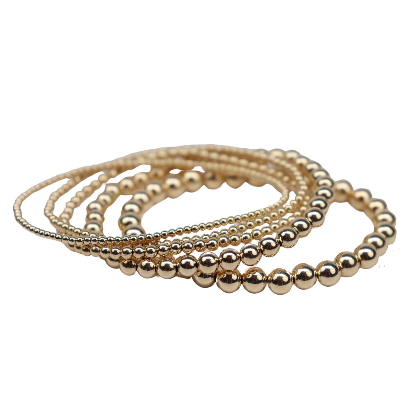 Stretchy Gold-Fill Beaded Bangle Bracelets, 14/20 Gold-Filled, 6.5" Diameter - Clay Revolution