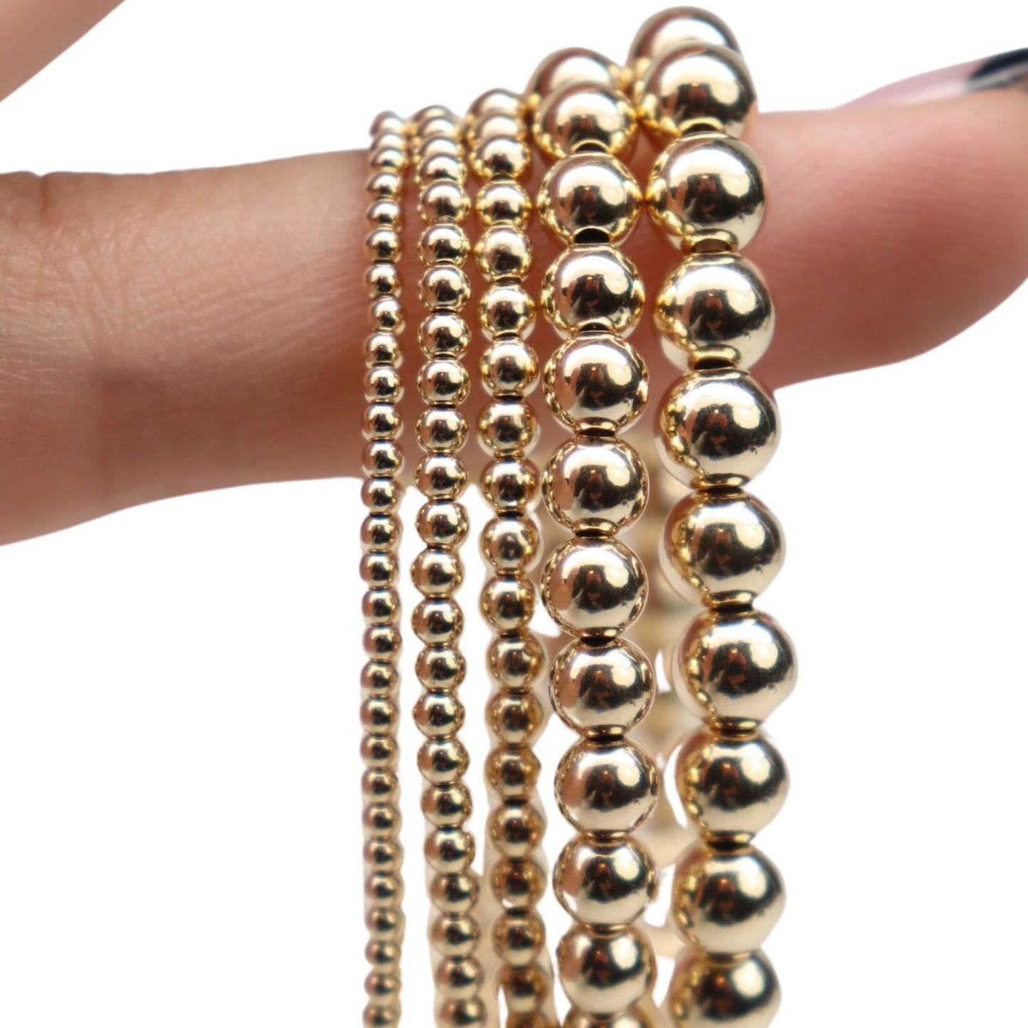 Stretchy Gold-Fill Beaded Bangle Bracelets, 14/20 Gold-Filled, 6.5" Diameter - Clay Revolution