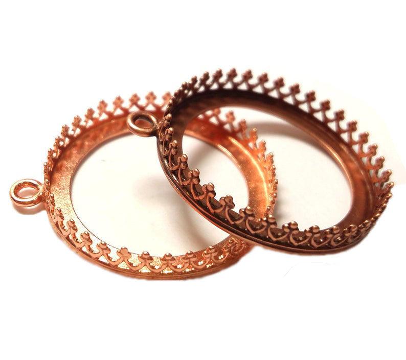 8x10mm Copper Plated Fancy Bezel Round w/ loop - ClayRevolution
